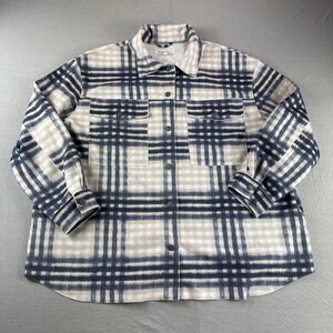 Workshop Republic Clothing Snap Shirt Women L Shacket Pockets Plaid Faux Leather
